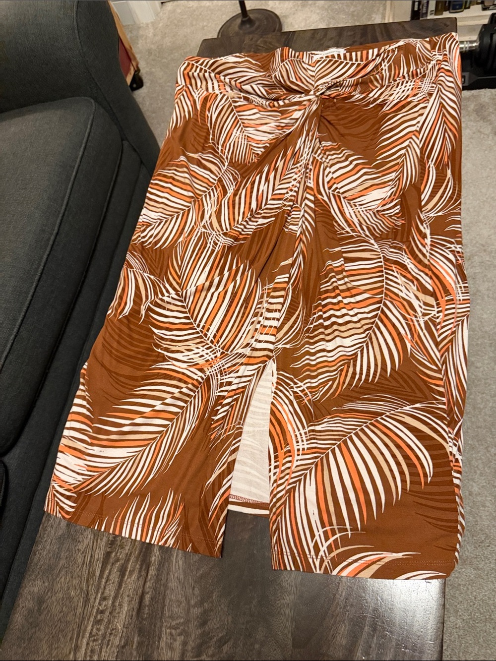 Liz Claiborne Rust and White Striped Midi Skirt